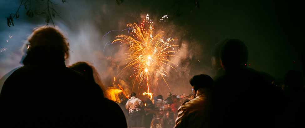 Crowds watching fireworks